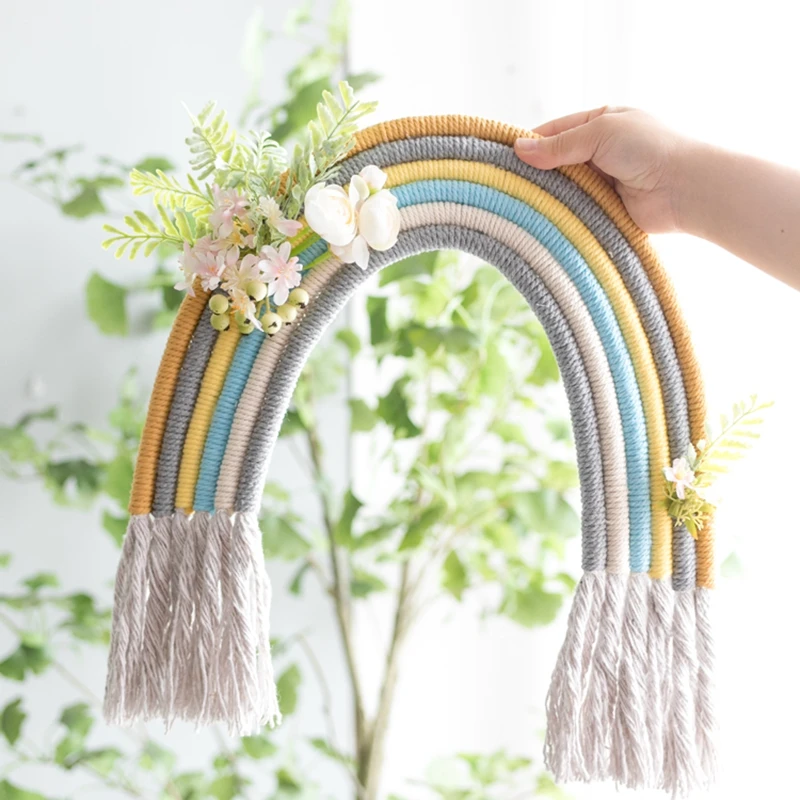 Радужный Плетеный крючок орнамент настенная стойка настенный домашний декор