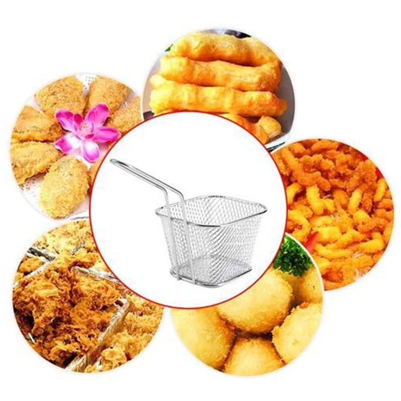 10Pcs Portable Stainless Steel Chip Mini Fry Basket Filter Fryer Kitchen Cooking Cook Colander French Fries |
