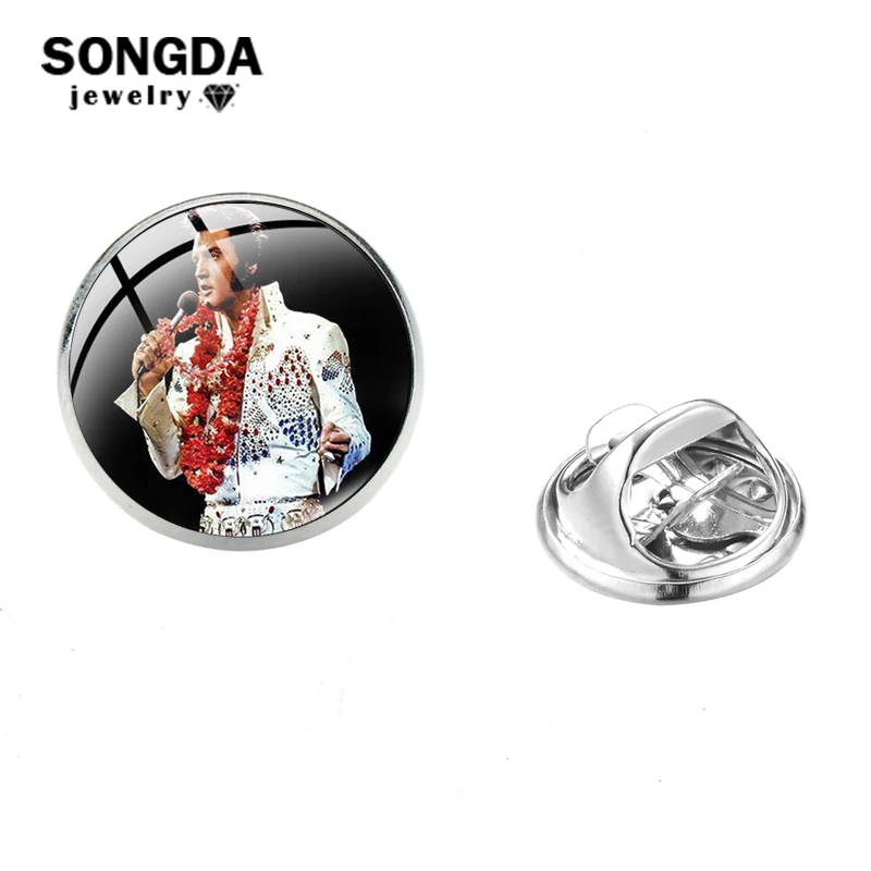 

SONGDA Rock Male Singers Stainless Steel Lapel Pins Vintage Design Old Poster Print Glass Dome Charm Brooch Gift for Music Fans