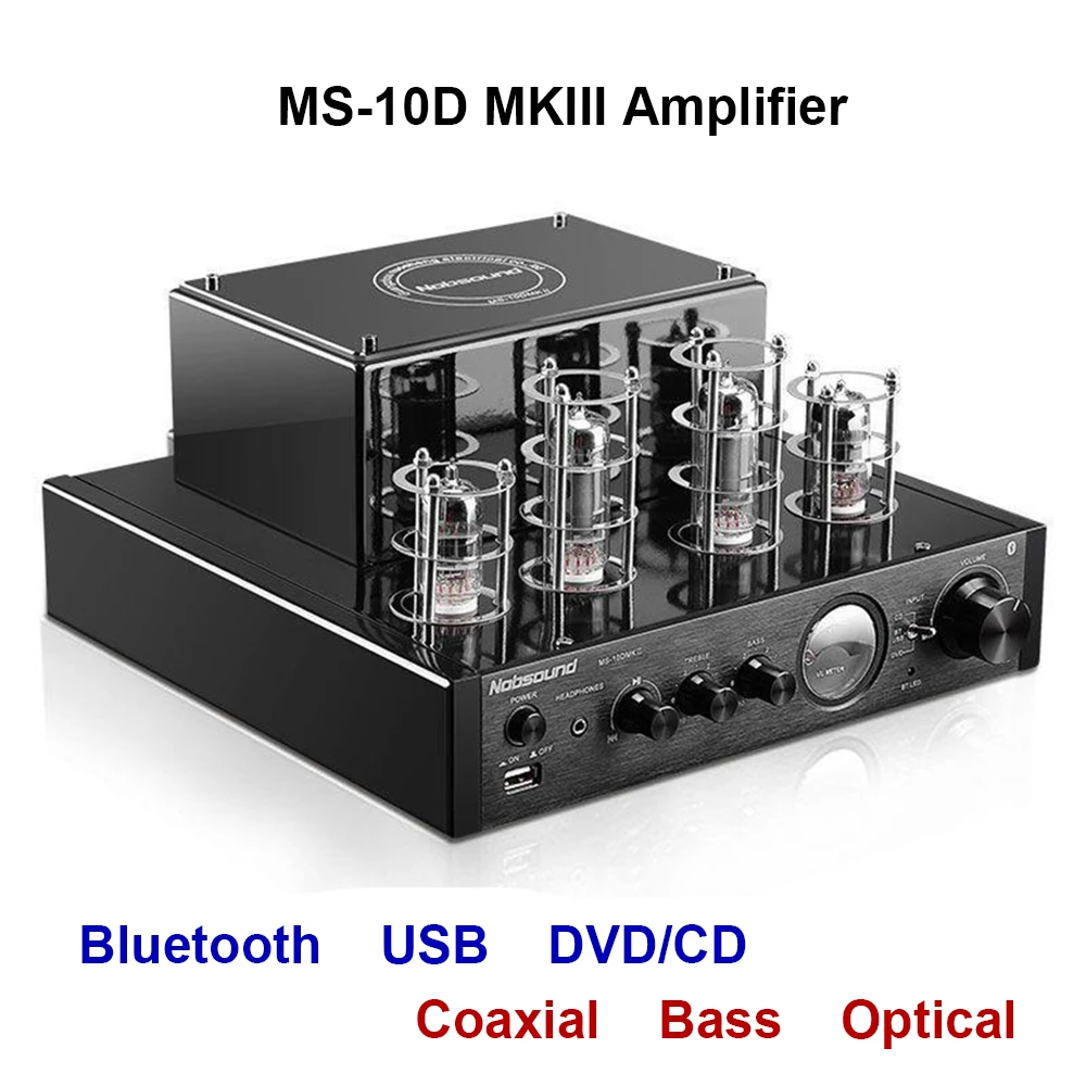 Nobsound-AMPLIFICADOR DE tubo de vacío MS-10D, MKII MS-10D, MKIII, compatible con Bluetooth, USB, Coaxial óptico, bajos, DVD, entrada de CD
