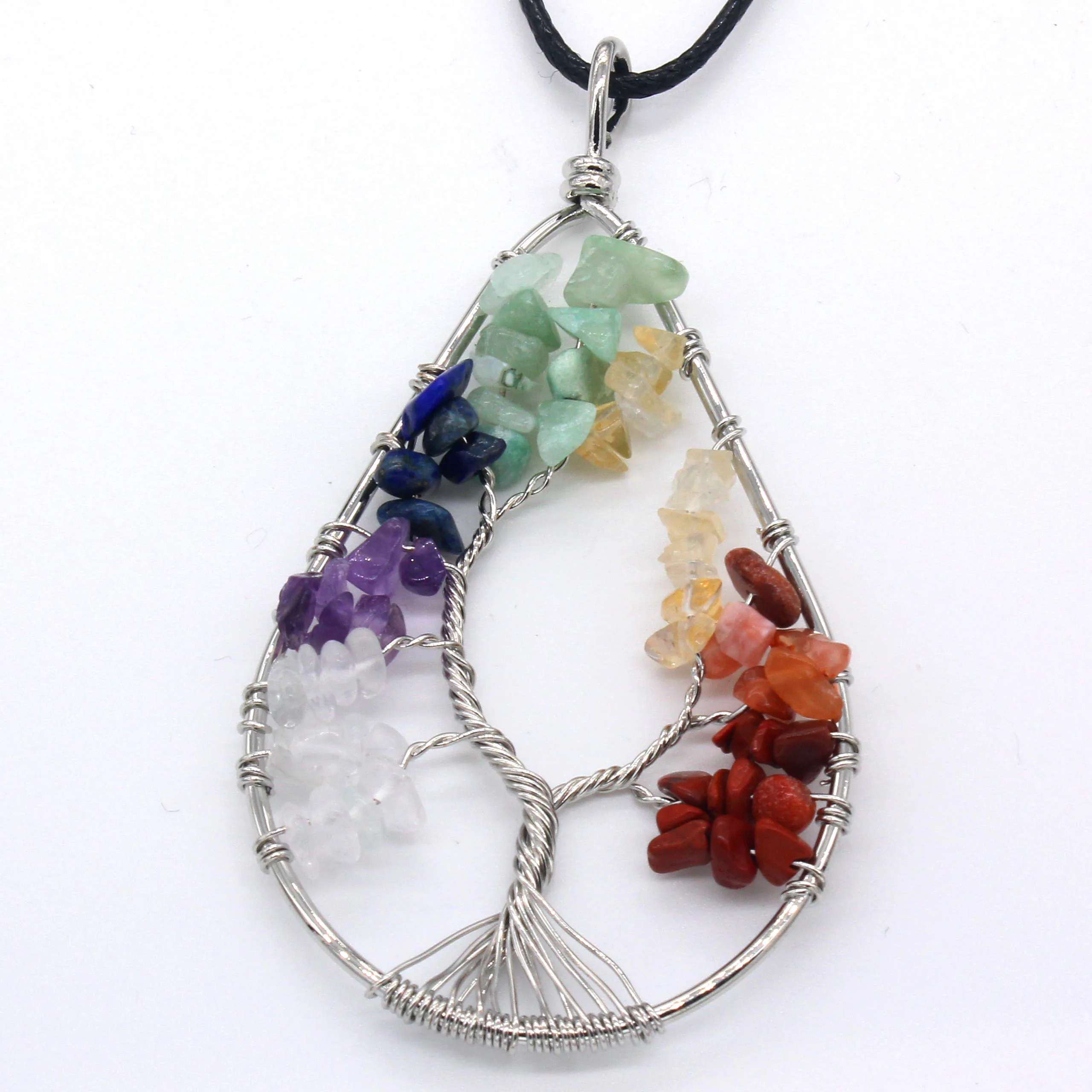 FYJS уникальный посеребренный Wire wrap Древо жизни красочный Радужный камень