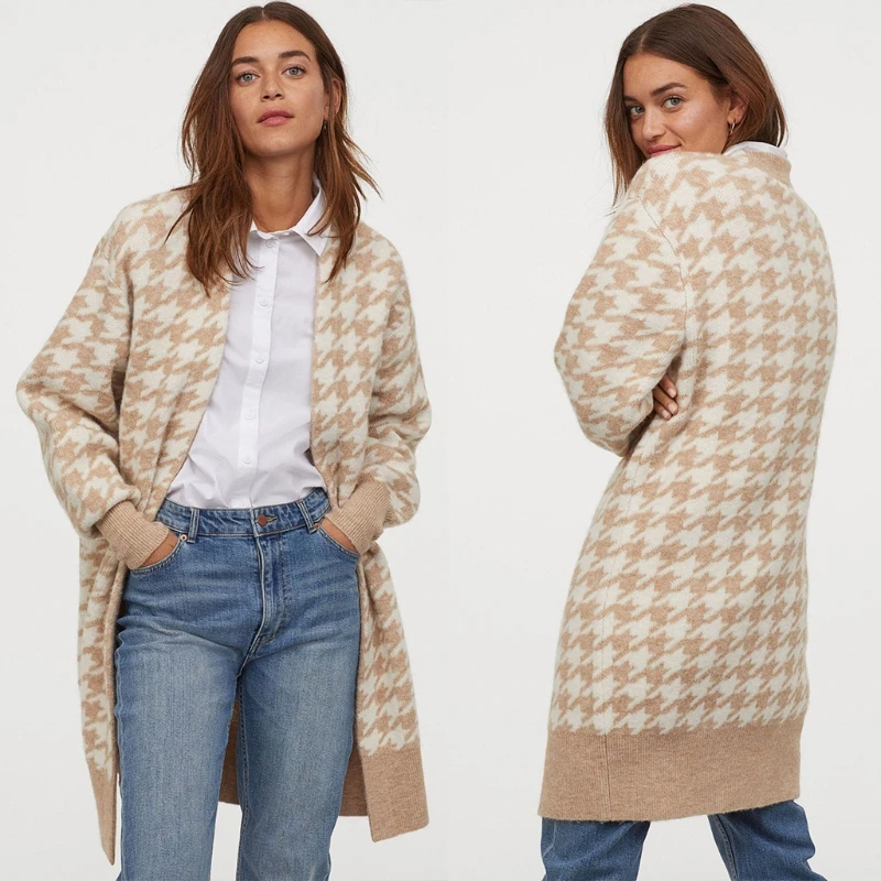 

Женский кардиган средней длины с длинным рукавом, свободный крой, вязаный свитер, топы, осенне-зимнее пальто, куртка, Повседневная теплая ве...