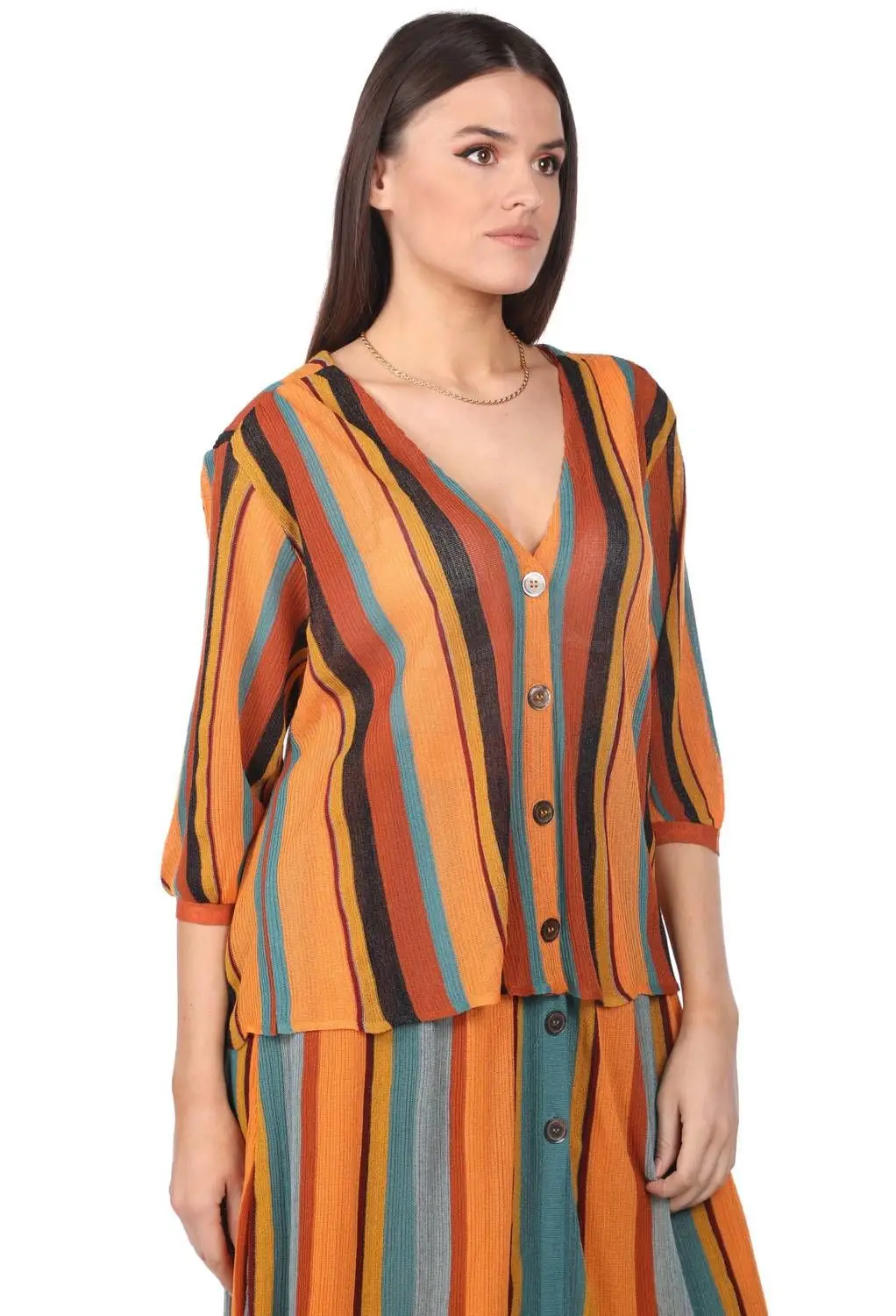 

Markapia Vertical Striped Blouse