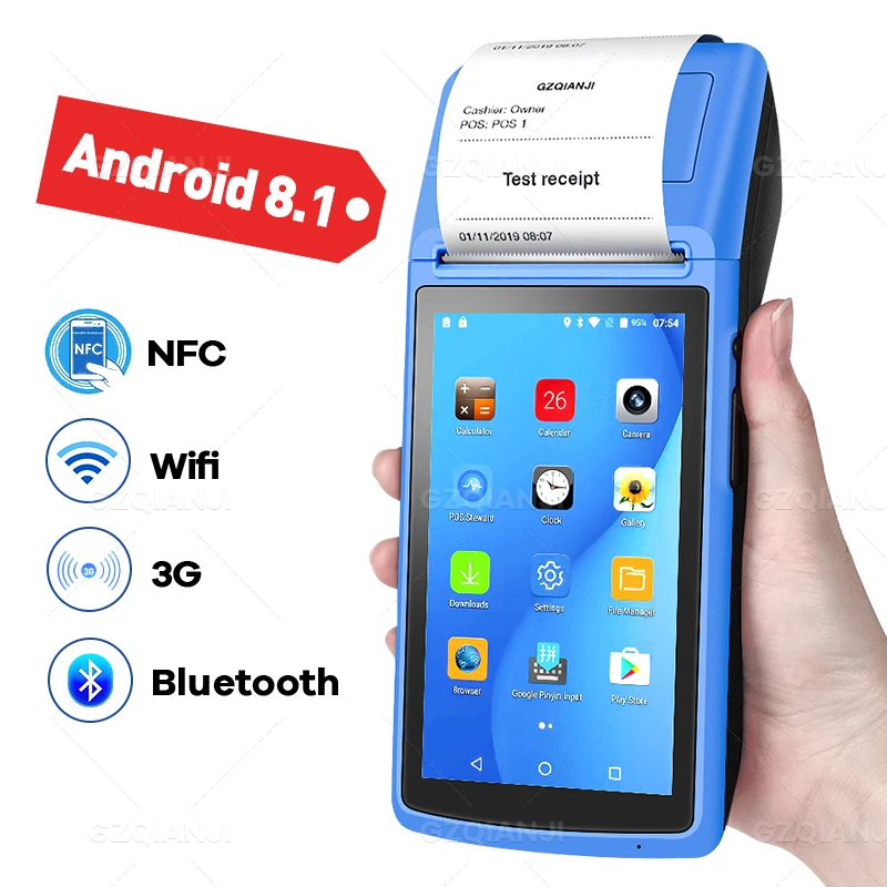 POS Android 8 1 PDA портативный терминал NFC WiFi с камерой чековый принтер 58 мм для рынка