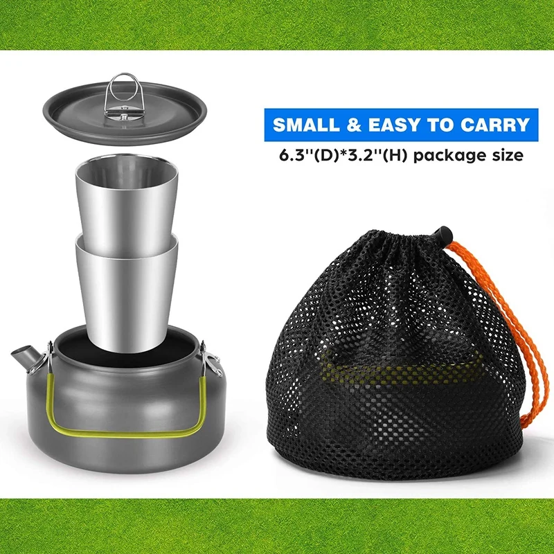 

1.2L Camping Kettle Set with 2 Cups Camping Tea Set Coffee Maker Used for Hiking, Backpacking, Camping and Picnic