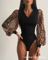 spring 2022 new womens leopard print stitching tight fitting one piece top