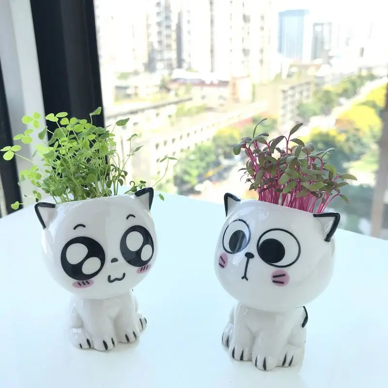 

Ceramic Flowerpot Mini Cat Shaped Cartoon Cute Hand Diy Desktop Potted Desk Decorate Small Ornaments Pots For Plants
