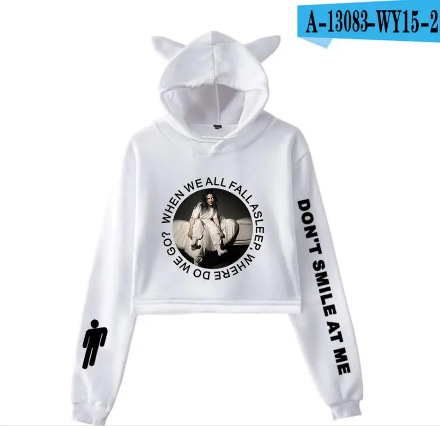Kpop Billie Eilish Женская толстовка укороченный топ с кошачьими ушками и капюшоном мягкая Толстовка Harajuku зимние женские толстовки открытые Большие размеры 4XL - Цвет: model 17
