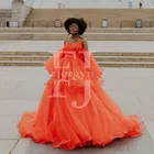 Женское вечернее платье, оранжевое платье-трапеция с открытыми плечами, длинным рукавом, волнистым узором, на молнии сзади, на выпускной, 2021