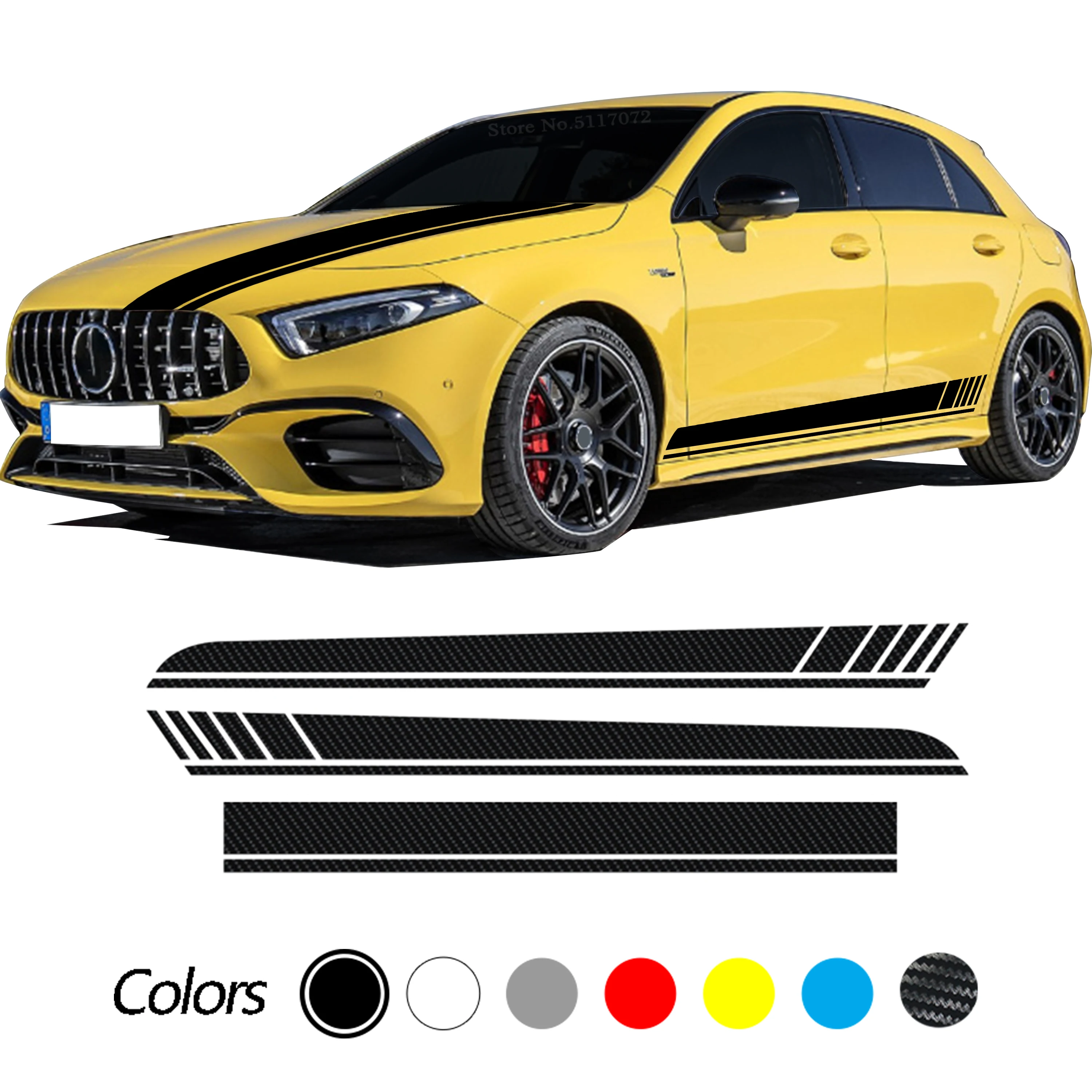 

For Mercedes Benz A Class W177 V177 A35 A45 A45S W176 Edition 1 AMG Car Hood Vinyl Decal Side Stripes Skirt Sticker Accessories