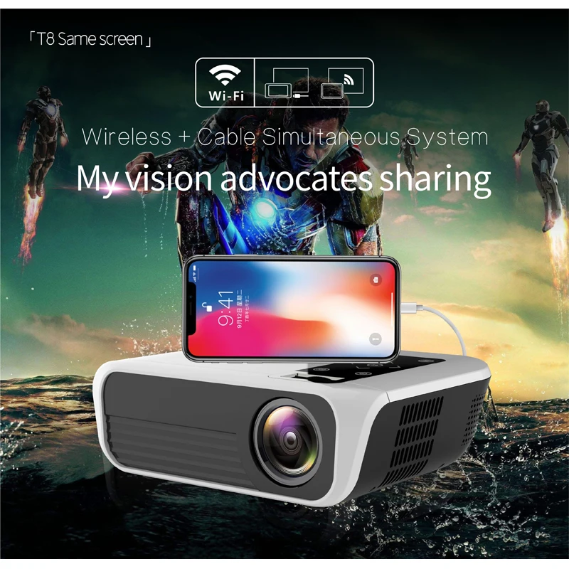 Новый светодиодный проектор WZATCO T8 Full HD 1920*1080P Android 9 0 Wi-Fi USB ПК портативный