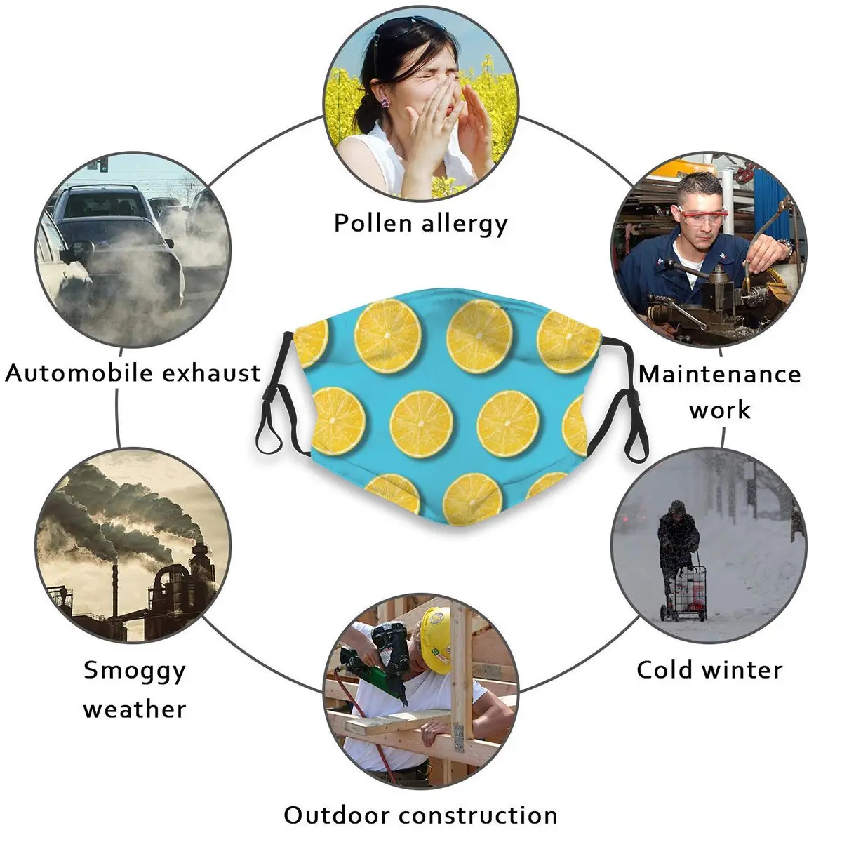

Washable Face Breathing Mask Reusable Anti Dust Mouth Mask Lemon Slices Mask For Adults