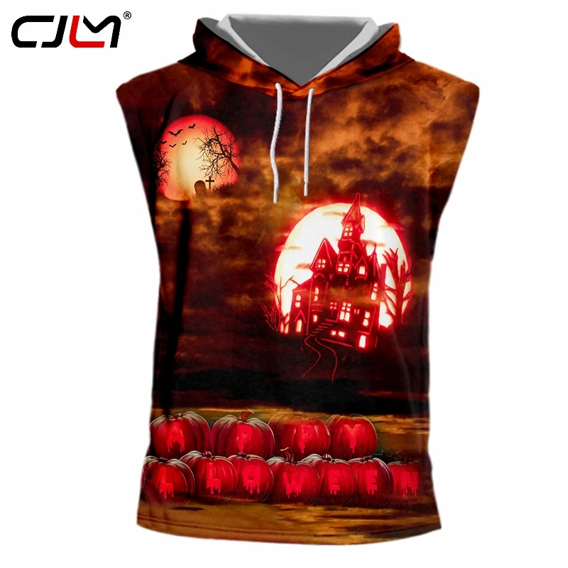 

CJLM Men's New Creative Street Clothing 3D Printed Hooded Tank Top Funny Castle Halloween Man 6XL