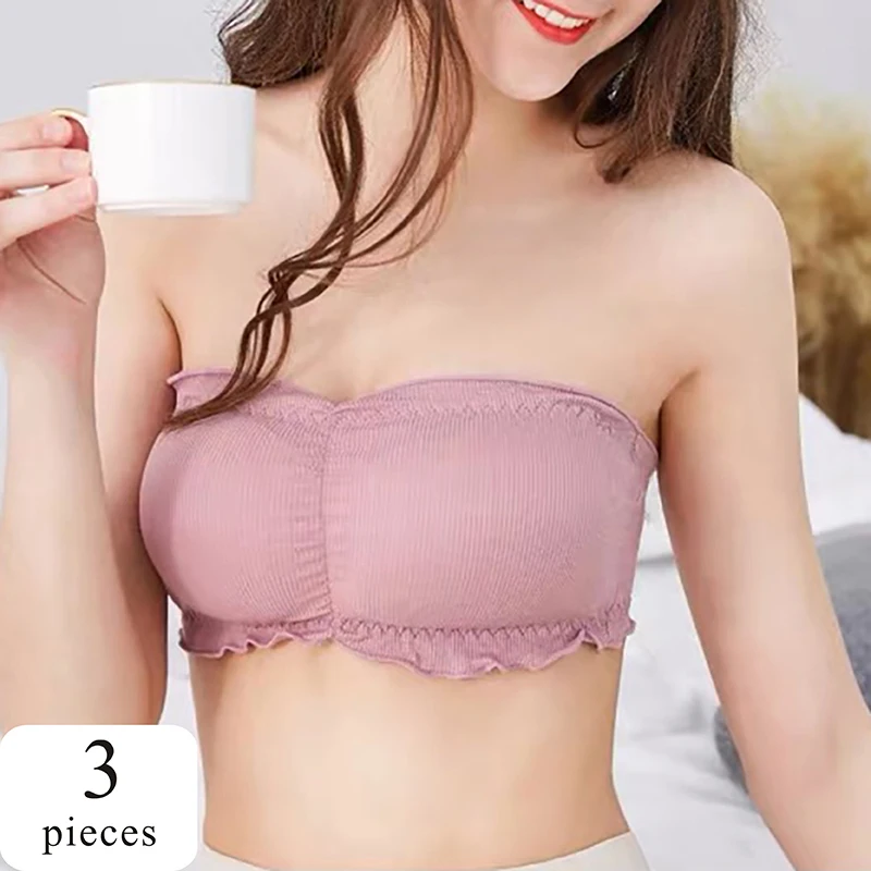 

3pcs/set Strapless Underwear Women Wrapped Chest Style Gathered Invisible Anti-glare Without Steel Ring Beautiful Back Tube Top