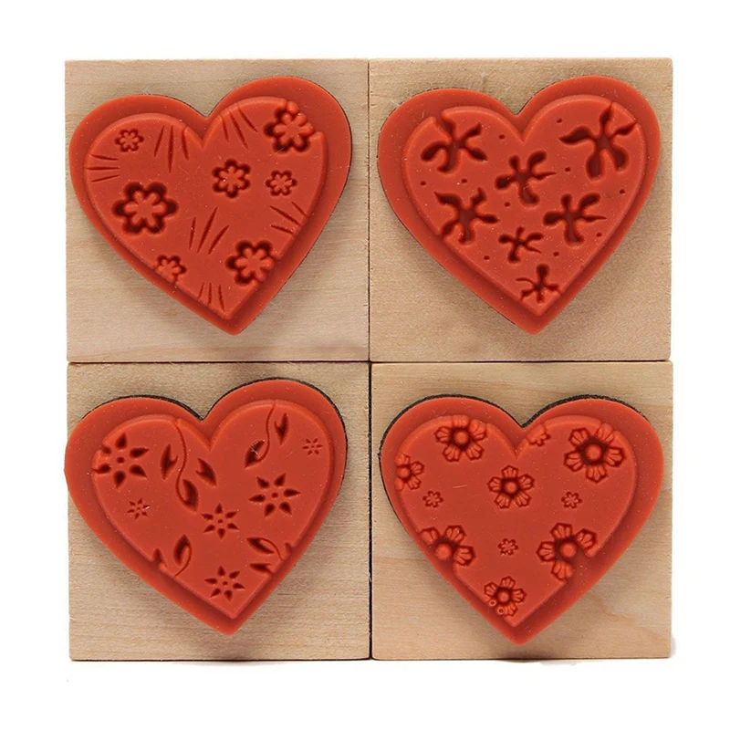 

4Pcs DIY Love Heart Flowers Wooden Rubber Stamp & 4 Pcs Feather Bookmarks, Student Reading Page Markers Bookend