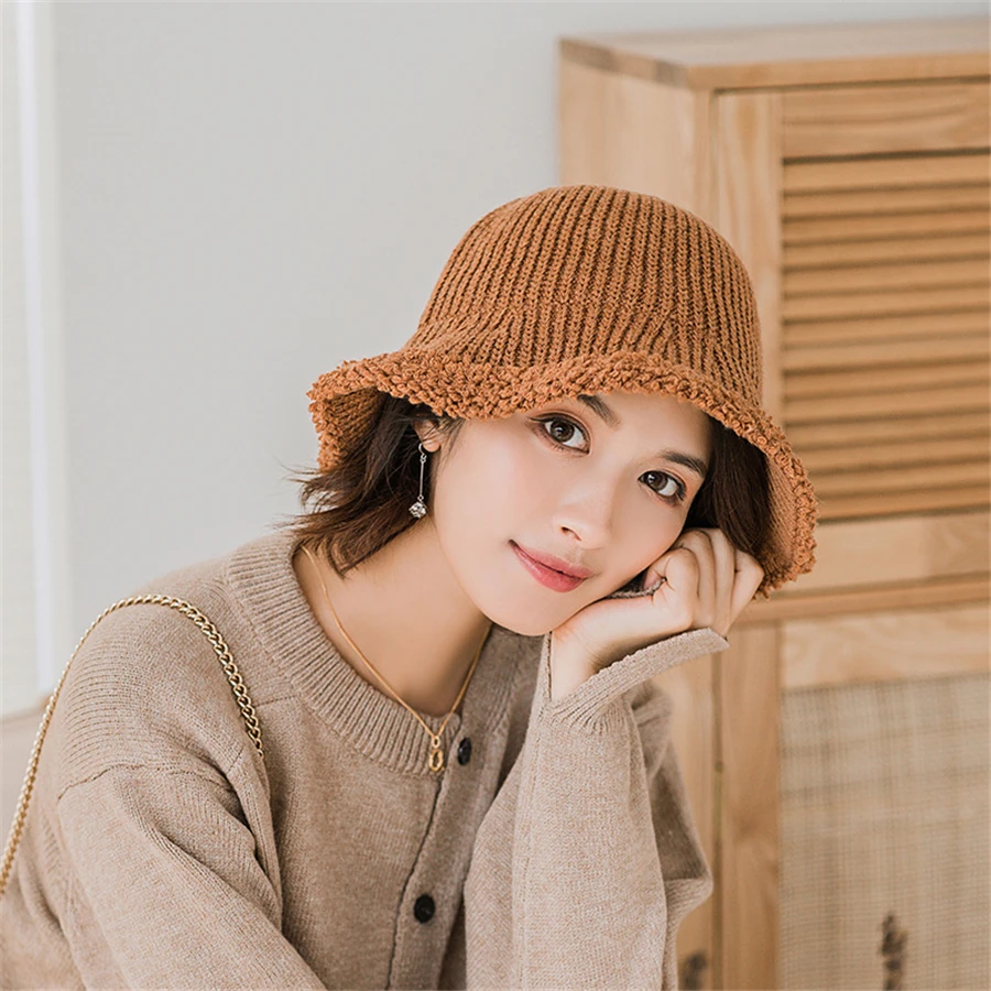 

2020 New Winter Knitted Panama Hat Women Fashion Cute Warm Breathable Bucket Hats Female Outdoor Basin Hat Sunscreen Sun Caps