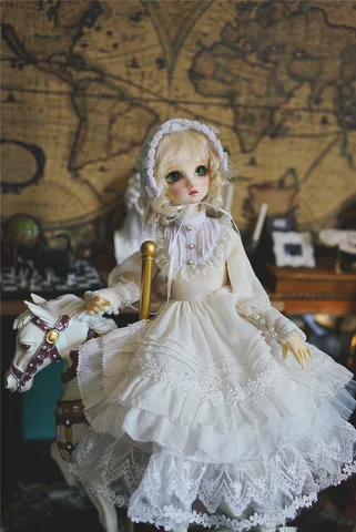 Шарнирная кукла, подходит для гигантской куклы, размер 1/3, 1/4, 1/6, белое винтажное кружевное платье горничной, аксессуары для кукол (шляпа + юбка + носки)