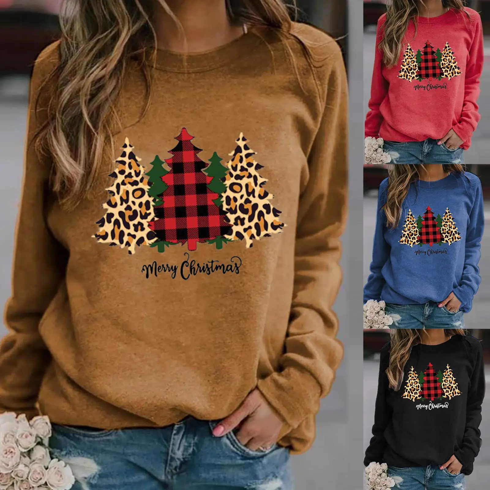 

Women Autumn Winter Long Sleeve Sweatshirt T-shirt Christmas Tree Print Blouse Xmas Ladies Tops Jumpers Snowman Pullover