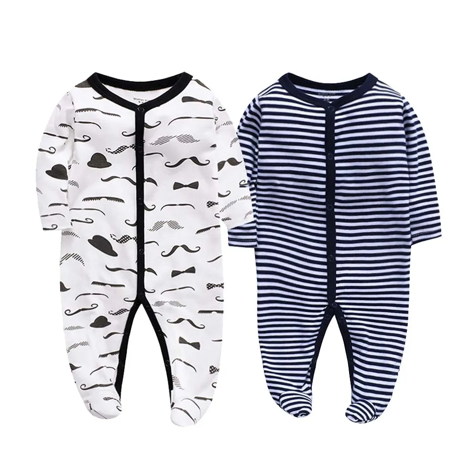 2Pcs/set Newborn Baby Footies Cotton Baby Boy Footies For Kids Clothes Long Sleeve Baby Pajamas Baby Girl 0-12M
