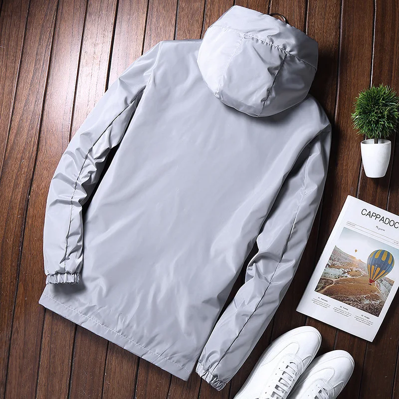 Куртка мужская с капюшоном приталенная длинный рукав трендовая ветровка