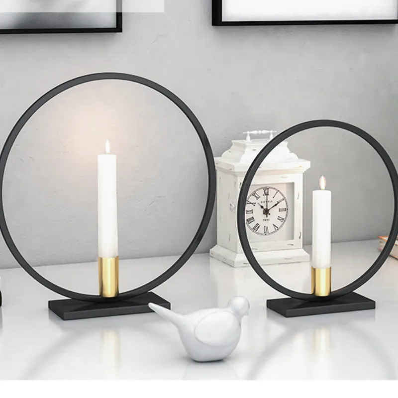 Nordic Round Simple Style Black Tea Light Candlestick Home Table Iron Metal Dinner Decoration WJ10165 | Дом и сад