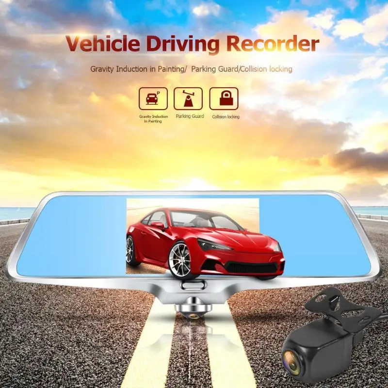 L502 Автомобильное зеркало заднего вида DVR камера двойной объектив 360 градусов