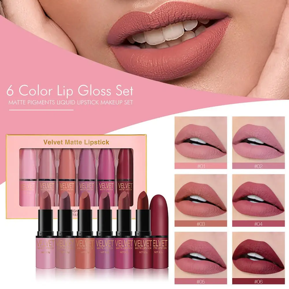 

Matte Lipstick Set Matte Waterproof Non-stick Cup 6 Color Lipstick Gift Box 2021