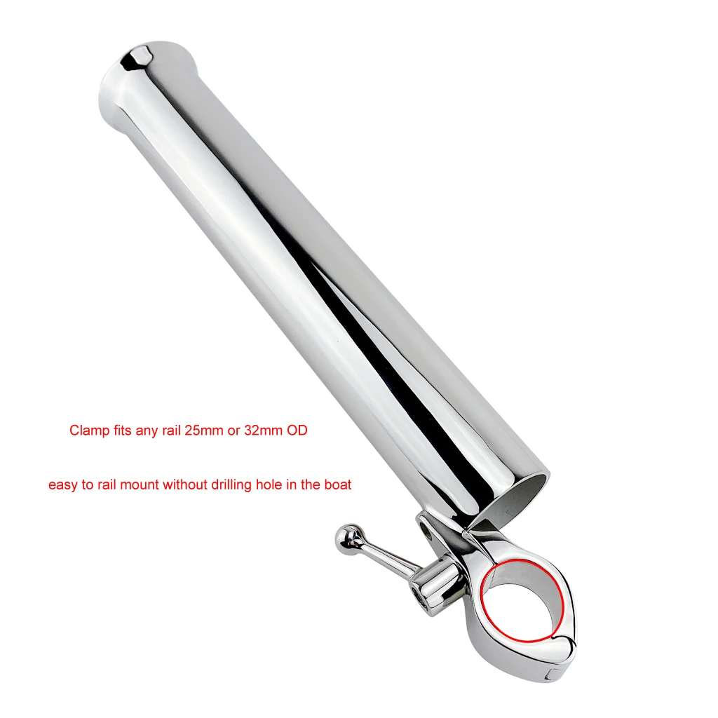 

2PCS Rail Mount stainless steel 316 fishing boat rod holder rack pole bracket support with clamp on 25 to 32mm marine hardware