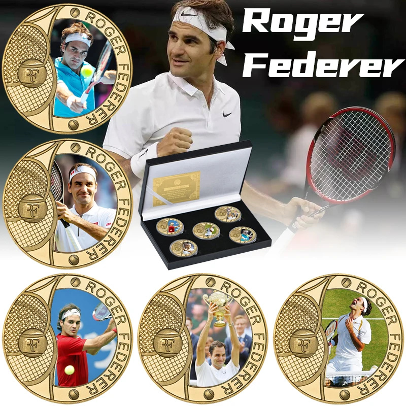 Schweiz Tennis Spieler Roger Federer Gold Überzogene Gedenk Münzen Sammeln Sport Herausforderung Münze Souvenir Geschenke für Jungen