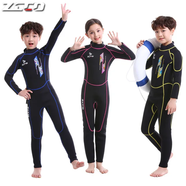 

2.5MM Scuba Neoprene Long Sleeves Kids Wetsuits Diving Suit for Boys/Girls Children Rash Guards One Piece Surfing Beach SwimSuit