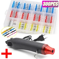 300pcs electrical heat shrink butt crimp terminals waterproof solder seal wire cable splice terminal kit with 300w hot air gun