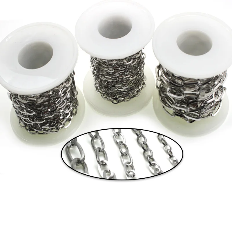 

3 Meter Flat Oval Stainless Steel Silver Tone Circle Rolo Link Chain Bulk for DIY Fashion Women Necklace Jewelry Making