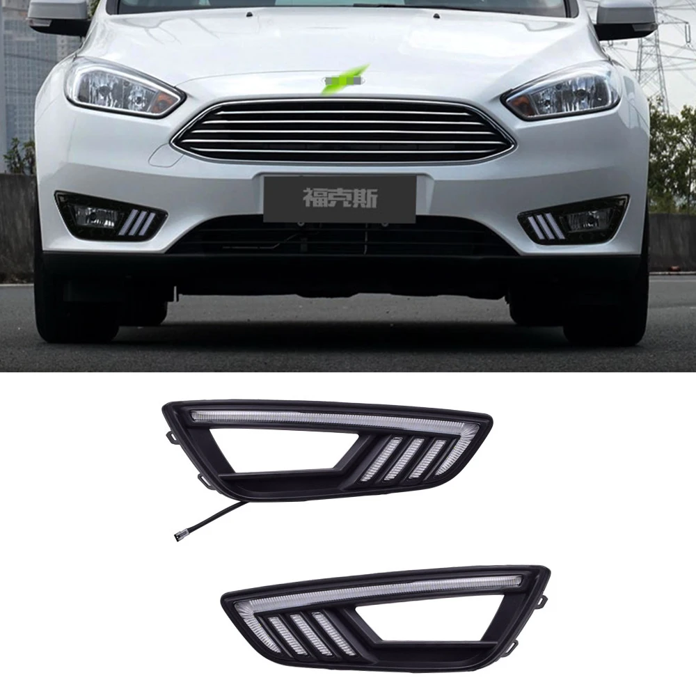 

ECAHAYAKU 1 Pair Car LED DRL Daytime Running Light for Ford Focus 2015 2016 2017 with Yellow Turn Signal Light DC 12V Waterproof