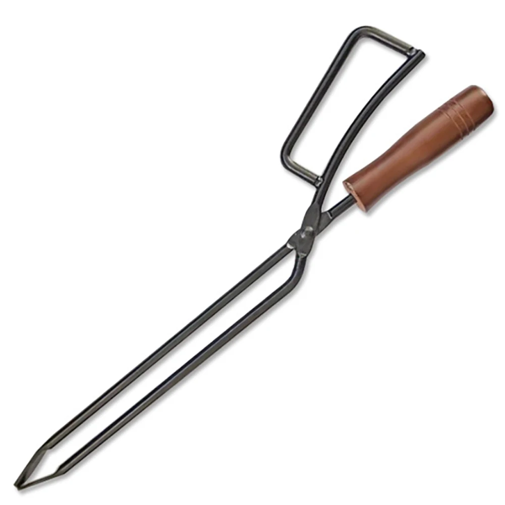

New BBQ Firewood Tongs with Wood Handle Metal Heat Resistant Barbecue Fireplace Tongs Oven Cooking Tong Kitchen Supplies Tool