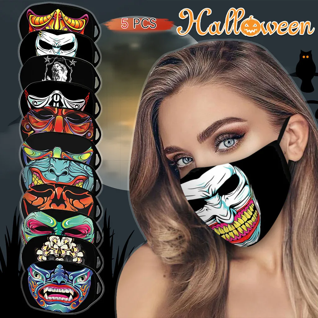 Маска для Хэллоуина 5 шт. Пылезащитная многоразовая тканевая карманная маска рта