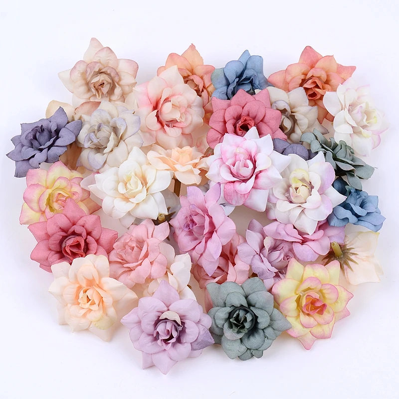 

50pcs/4.5cm Silk Mini Rose Artificial Flower Head Bouquet Wedding Party Decoration DIY Wreath Scrapbook Wreath Home Fake Flowers