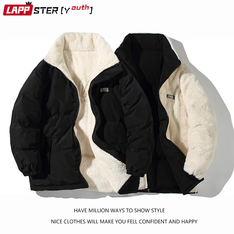 LAPPSTER-Chaqueta de plumas de dos lados para hombre, abrigo de burbuja estilo Kpop Vintage, Parkas cálidas, invierno, 2022