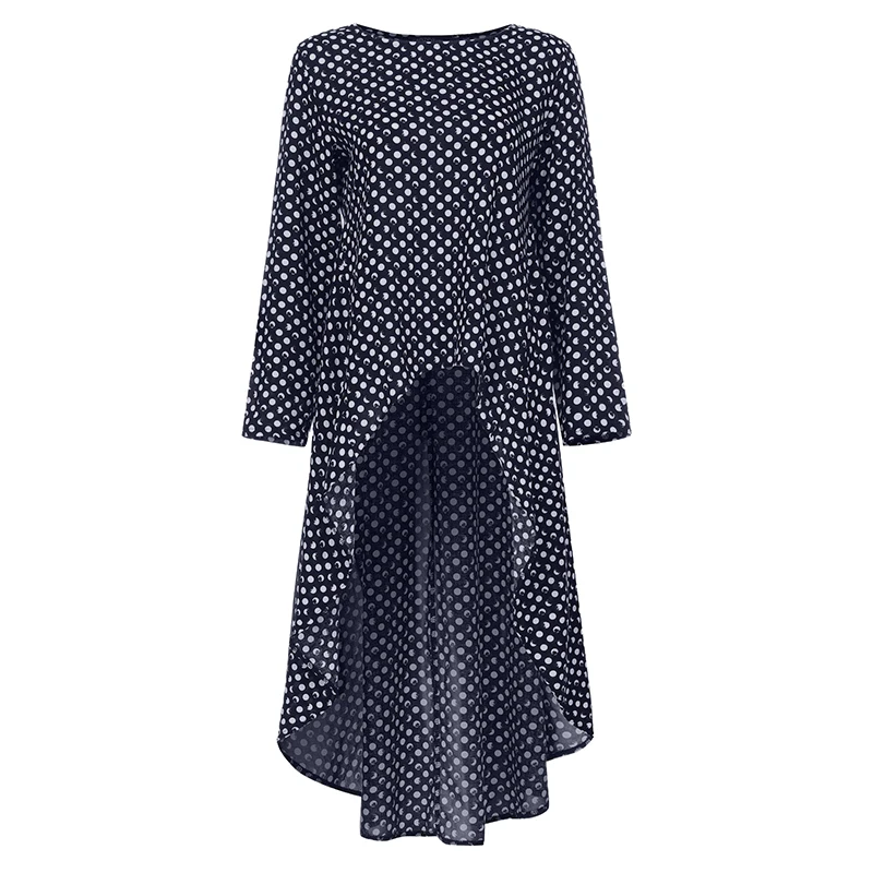 C Dot Navy Асимметричное Платье-туника Топ Для женщин Блузка Весна сорочка ZANZEA плиссированная рубашка с длинными рукавами Женский «ласточкиным хвостом» Блузы больших размеров - Цвет: C Dot Navy