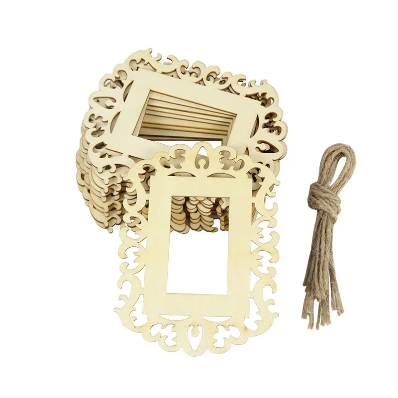 

5pcs Natural Unfinished Wood Art Craft Pendant DIY Picture Photo Frame Wooden Hanging Wedding Birthday Party Decoration Supply