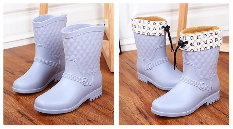 Женская обувь для дождливой погоды со съемным хлопковым рукавом средней длины