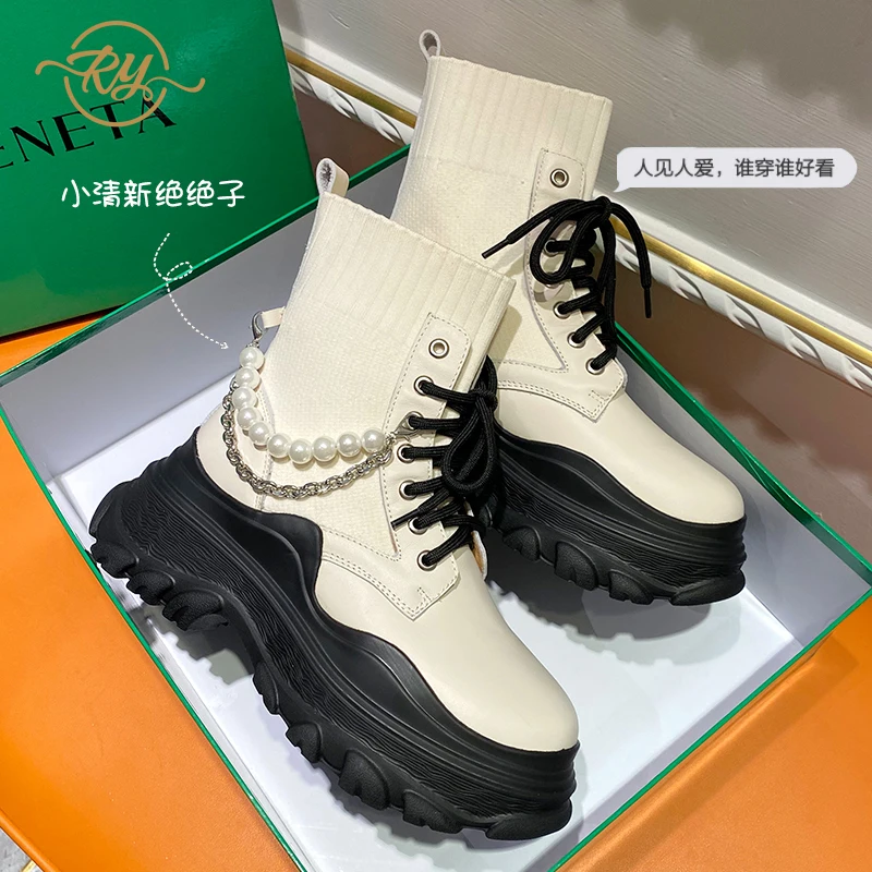 

RY-RELAA European women's shoes Genuine Leather platform boots 2021 New autumn high heels ins ankle boots shoes high heels sexy