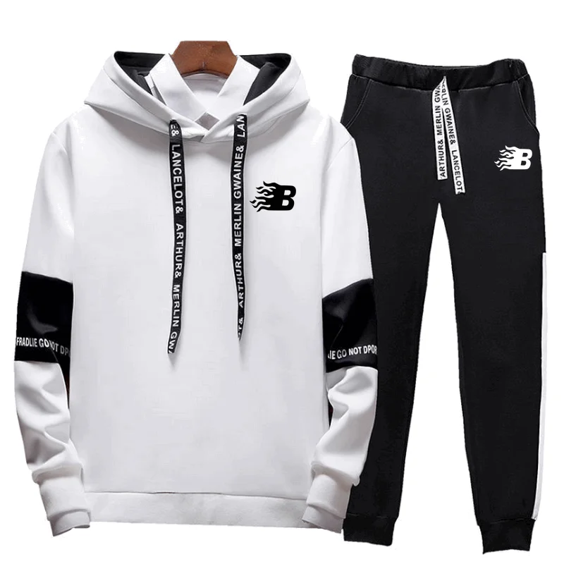 

Solid Color Men's Sportswear Sets Patchwork Zipper Tracksuit Men Spring Casual Hooded Sweatshirt Hoodies 2PC+Pants Jogging Suit