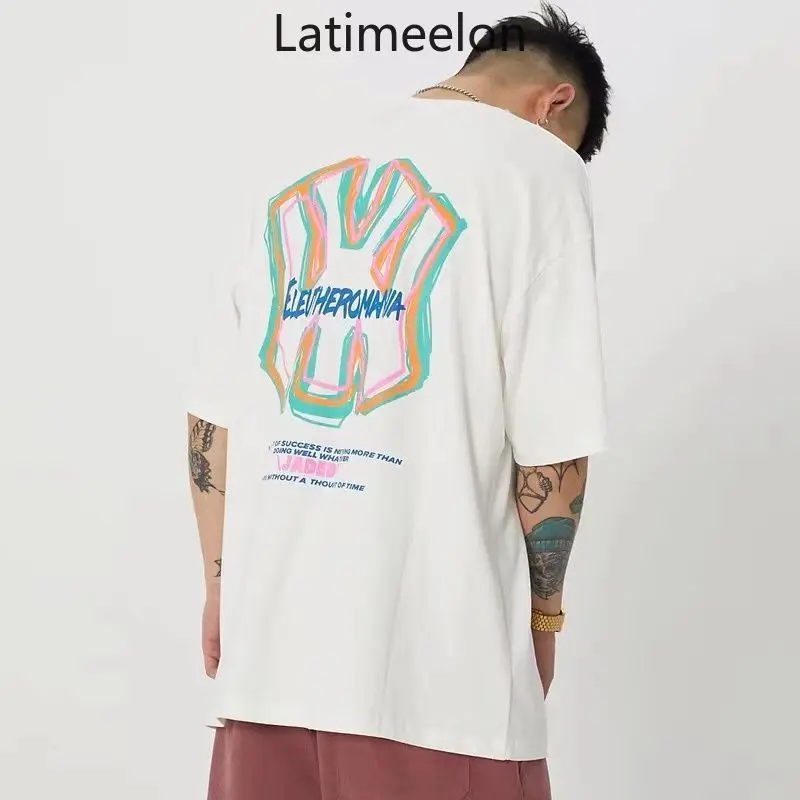 

Short Sleeve Male Popular Logo Personality Five Minute Sleeve T-shirt Summer Trend Hip-hop Street Loose Half Sleeve Couples Wear