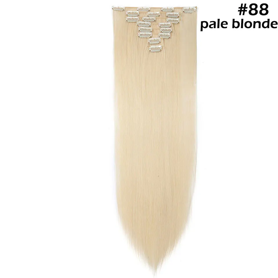 pale blonde S-noilite 8 шт./компл. 24 дюйма длинные модное прямое 17 видов цветов Синтетические накладки для волос на чёрный; коричневый цвет красного вина Рыжий набор для самостоятельного использования для женщин - Цвет: pale blonde