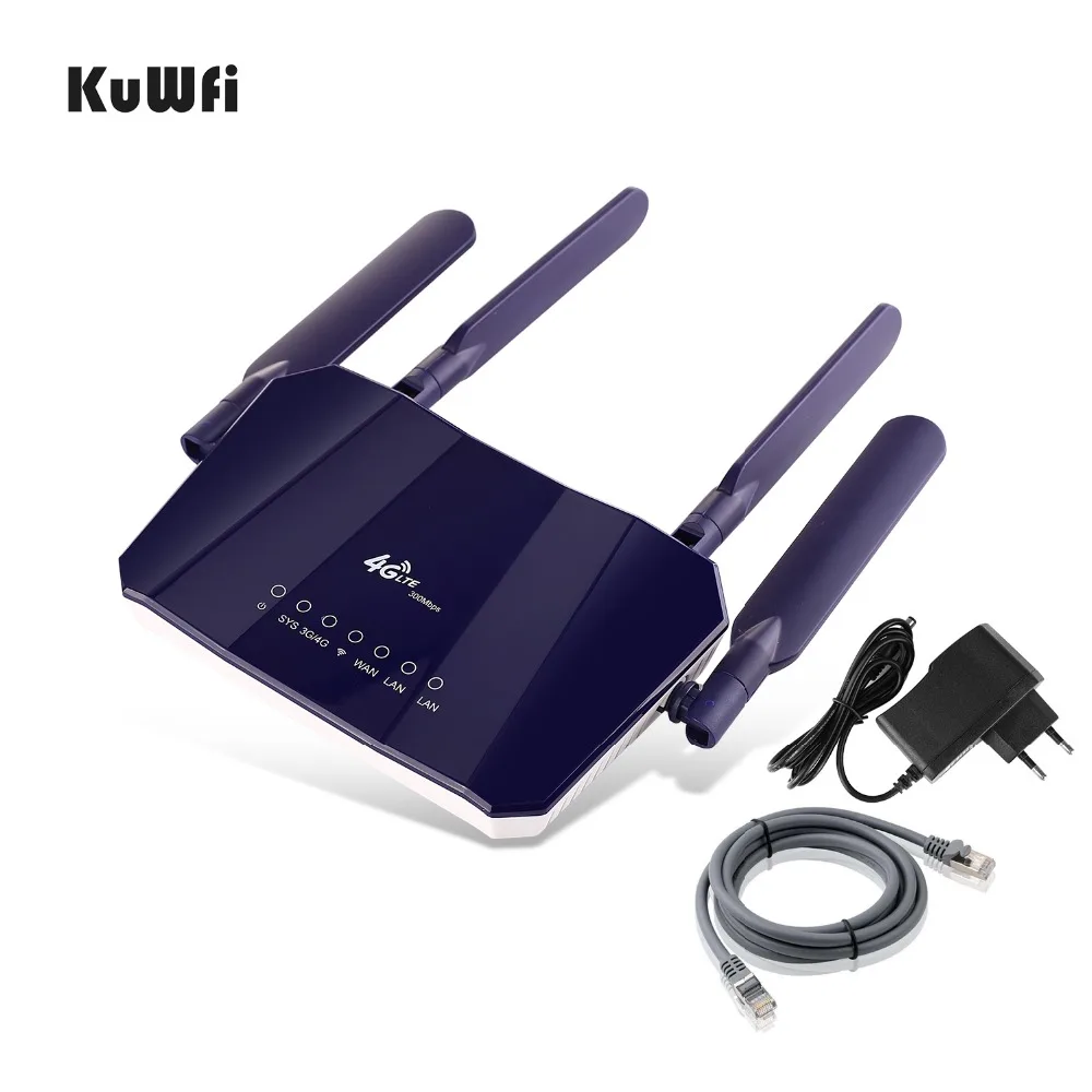 KuWfi 4G LTE CPE-маршрутизатор 300 Мбит / с CAT4 Беспроводные CPE-маршрутизаторы разблокированы Wi-Fi-маршрутизатор 4G LTE FDD RJ45Порты и слот для SIM-карты До 32 пользователей