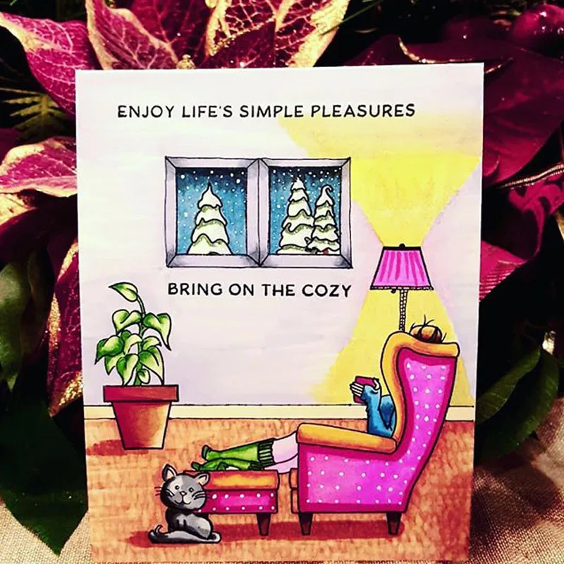 Прозрачный силиконовый штамп для дома лежа на диване уютная сцена четкие фразы