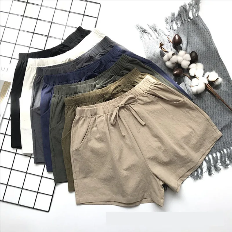 

Women Summer Flax Shorts Cotton and linen Trousers High Waist Lady's Loose and Comfortable Hot breeches Girls' Casual Garments