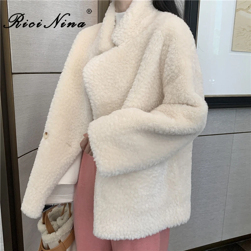 RICININA Женская куртка 2020 высокая горловина длинный рукав твердая шерсть женские