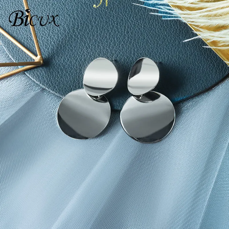 Silver 11 BICUX серьги-капли в виде большого листа для Женщин, Модные Винтажные геометрические желтые зеленые длинные полые металлические серьги, ювелирное изделие - Окраска металла: Silver 11
