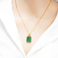 vintage green rhinestone pendants 24k gold inlay necklaces for women link chain statement necklace wedding jewelry wife gifts